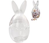 Decoraciones de Pascua, tarro de cristal de Pascua con tapa, forma de oreja de conejo, transparente, para dulces, decorativo, huevera de cristal, para guardar chocolate, dulces, mini huevos, decoración de mesa.