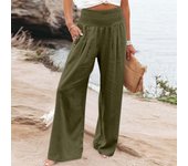 Summer Cotton Linen Wide Leg Pants Women Loose Palazzo Pant Pocket Elastic Waist Button Casual Pants Pant for Women Women’s Pant