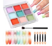 Paleta de pigmentos para uñas de 9 colores, degradado, ombré, para principiantes en manicura DIY: diseño de uñas perfecto con polvo ultrafino.