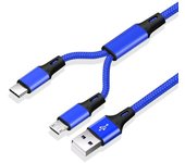 2-in-1 Fast Charging Cable Type C Micro USB Cable Portable Nylon Braided Charging Wire Cords For Mobile Phone