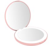 Espejo compacto con luz LED, espejo de maquillaje de viaje, espejos compactos de aumento para bolso, espejo de bolsillo pequeño redondo de 3,5 pulgadas, rosa