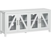 HOMCOM Mueble TV de Salón Mesa para Televisores de hasta 58" con 4 Puertas de Vidrio Templado Estantes Ajustables y 4 Orificios para Cables para Dormitorio 130x35x60 cm Blanco