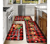 Christmas Joyful Kitchen Mat - Grid flannel anti fatigue carpet, for holiday decoration