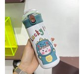 480ml Cute Water Bottle Thermos Cup Portable Thermos Bottle with Straw Kid Stainless Steel Thermal Mug