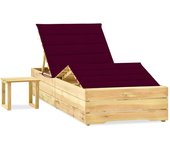 vidaXL Tumbona de jardín con mesa y cojín de madera de pino impregnada