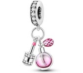 Silver Plated Pink Series Charms Pendant Lovely Dangle Pink Perfume Bottle Charm Beads Fit Bangle Bracelet Necklace Jewelry