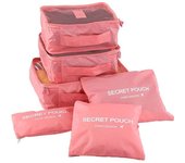 Maleta organizadora de viaje, juego de 6 cubos de embalaje, bolsa para guardar ropa, color rosa