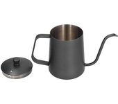Cafetera de acero inoxidable 304 de 600 ml con PTFE y mango negro, cafetera de boca estrecha para el hogar