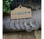 Ancient Silver Color Earrings Turquoise Inlaid Ethnic Style Geometric Circular Bows Sunflowers Starfish Gifts Party