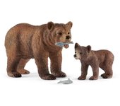 Schleich Figura Realista Mamá Osa Grizzly con Cría - Colección Schleich