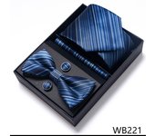 Solid Color Holiday Gift Tie Handkerchief Pocket Squares Cufflink Set Necktie Box Dark Blue Man Fit Formal Party Easter Day