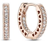 PANDORA Signature Pendientes de aro con forma de corazón y engaste pavé，Viene con embalaje de caja de regalo original.
