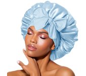 Gorro de seda para dormir, gorro de satén para el pelo, gorro ajustable, gorro rosa, gorro para dormir para mujeres y niñas, gorros de noche, azul claro