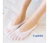 10Pcs=5Pair Funny Five-finger Women Sock Summer Ultrathin Invisible Lace Sokken With Silicone Anti-skid Breathable Anti-friction
