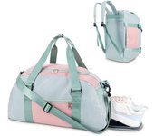 Bolsa de deporte para helbres y mujeres, Bolsa de viaje con compartimiento para zapatos y bolso para artículos húmedos, Bolsa de fin de Semana Ligera y portátil, Green y Rosa