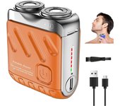 Afeitadora eléctrica portátil de doble anillo rotatorio, mini afeitadora de barba eléctrica, impermeable y cómoda, con cortador magnético de doble anillo, botón único, larga duración, ideal para viajes y uso diario, afeitadora de bolsillo (naranja)
