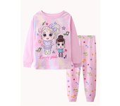 2 girls casual crew-neck animal print pajama sets