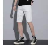 2024 Summer New Beach Knee-length Solid Color Casual Jeans Male Stretch Soft Straight Simple Men's Denim Shorts Black White