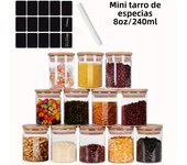12Pack-4Oz/8Oz Round Transparent Glass Seasoning Jar Set with Bamboo Lid - Sealed, Dishwasher Safe Kitchen Storage Container for Seasoning and Vanilla, Outdoor Barbecue Portable Container, Including 16 Waterproof Labels