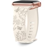 Floral Engraved Strap For Apple Watch Band 41mm 44mm 40mm 49mm 45mm 38mm 42mm silicone bracelet iwatch series 9 7 se 6 8 ultra 2
