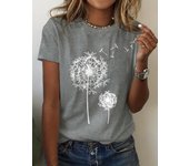 Dandelion Print Crew Neck T-Shirt, Casual Short Sleeve Top For Spring & Summer, Women's Clothing