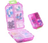 Pastillero de viaje con 10 compartimientos, compacto y portátil, ideal para llevar Donde Quiero, ideal para el Bolso, color rosa.