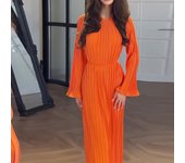 Women Summer Solid Tunics Pleats Maxi Dress For 2024 New Spring Fashion Bell Sleeves Festa Luxo Party Elegant Long Sleeve Dress