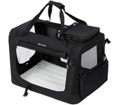 FEANDREA Transportín para Gatos y Perros, Plegable, Tamaño M, Tela Oxford, Malla Transpirable, Portátil, Marco Metálico, con Asas y Bolsillos, 60 x 42 x 42 cm, Gris/Negro/Azul Oscuro