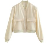 TRAFZA Jacket For Women Vintage Solid Long Sleeve Button Coat With Pocket Autumn Casual Female Bomber Jacket Chic Outerwear