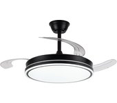 BVLED - Ventilador de techo con luz led 72W modelo Glaciar Evo con aspas retráctiles negro. Motor DC silencioso, Sistema CCT. Control remoto por mando o WIFI con APP. Luz regulable en color e intensidad. Memoria, modo brisa y función invierno/verano