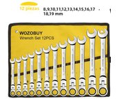 Ratcheting Combination Wrench Set, 6-22mm Metric Flex Head Ratcheting Wrench, Chrome Vanadium Steel Spanner with Bag