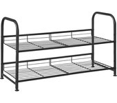 SONGMICS - Mueble para zapatos de 2 niveles, estante apilable, hasta 8 pares, de metal, 68,5 x 27,5 x 37 cm, para tacones altos, zapatillas de deporte, en entrada, negro