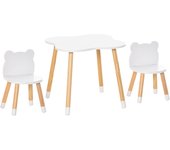 HOMCOM Juego de Mesa Infantil y 2 Sillas de Madera Muebles para Sala de Juego y Dormitorio de Niños Mesa 56x56x50 cm y Sillas 28x25x46 cm Natural y Blanco