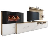 Skraut Home - Mueble salón comedor con chimenea eléctrica con 5 niveles de llama, 3 acabados de color posibles, 290x170x45 cm