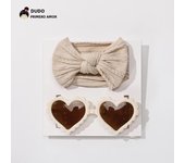 2Pcs/Pack Vintage Kids Summer Bows Headband Love Shape  Sunglasses Children Sun Glasses Protection Glasses Baby Hair Accessories