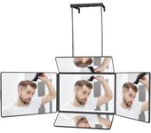 Espejo de 3 vías + 2 espejos más, corte de pelo automático de 360 espejos + luz LED, afeitado de maquillaje