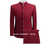 XS-5XL Formal Men's Busines 2 Pieces Blazer+Pants Stand Lapel Pants 2024 Mens Jacket Flat Suit Slim Fit Coat Groomsmen Party