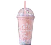 Vaso Doble Capa con Tapa Enroscable y Pajita plasticas reutilizable libre para bebidas Batidos de plástico, Bebidas heladas y frías, vaso decorado, vaso con pajita,