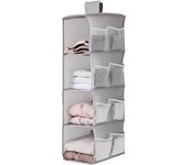 Estante colgante plegable, gabinete de almacenamiento de cesta colgante, almacenamiento de armario colgante, organizador de armario colgante, 4 compartimentos, 12 bolsillos laterales, 30x22,5x80cm (gris)