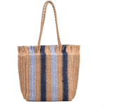 Fashion Straw Woven Shoulder Bag Stripes Handmade Summer Beach Travel Holiday Women Totes Handbag Zipper Seaside Totes