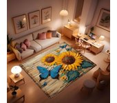 Alfombra de girasol, alfombra antideslizante con diseño de girasol y mariposa, alfombra de polea para cocina, dormitorio, sala de estar, habitación de niños, decoración de granja de 24 x 36 pulgadas