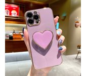 Plated Heart Stand Phone Case For iPhone 15 14 13 12 11 Pro Max Plus Soft Silicone Case