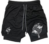 Graphic Print 2 in 1 Shorts for Men Summer Athletic Quick Dry Shorts with Phone Pocket Gym Workout Running Training Shorts