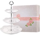 Bandeja de Porcelana de Tres niveles para cupcakes, elegant soporte para Tartas de poster en relieve Blanco, soporte para