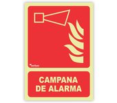 Señal CAMPANA DE ALARMA, Señal de PVC 700 micras, fotoluminiscente clase B, 21 x 30 cm. Seribas