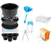 Juego de Accesorios para Freidora de Aire de GRADE Alimenticio, Cesta de Pastel, Estante para Tostadas, para Pizza Sartén, Juego de Estante para Cocinar Al Vapor, 13 Piezas