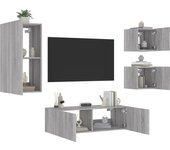 vidaXL Muebles de TV de pared con luces LED 4 piezas, Mueble de Salon, Mueble TV, Mueble TV salon, Mesa de TV, Mueble tele