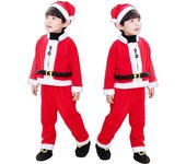 Warm Winter 4 Pieces Christmas Party Baby Boy and Girls Santa Claus Costume Play St Nicholas Day New Year Apparel Kids Xmas Suit