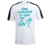 MERCHANDMANIA CAMISETA técnica franja mangas NEGRA frase graciosa hoy cambiamos el gyn por el gin tshirt