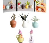 Mini jarrones magnéticos para nevera, mini jarrones magnéticos de cerámica, flor de cerámica 3D (8 piezas)